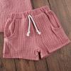 imageToddler Baby Boy Girl Cotton Linen Clothes Solid Color Short Sleeve TShirt  Drawstring Shorts 2 Piece Outfit SetPink