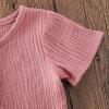 imageToddler Baby Boy Girl Cotton Linen Clothes Solid Color Short Sleeve TShirt  Drawstring Shorts 2 Piece Outfit SetPink