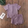 imageToddler Baby Boy Girl Cotton Linen Clothes Solid Color Short Sleeve TShirt  Drawstring Shorts 2 Piece Outfit SetPurple