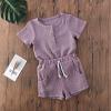 imageToddler Baby Boy Girl Cotton Linen Clothes Solid Color Short Sleeve TShirt  Drawstring Shorts 2 Piece Outfit SetPurple