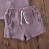 imageToddler Baby Boy Girl Cotton Linen Clothes Solid Color Short Sleeve TShirt  Drawstring Shorts 2 Piece Outfit SetPurple