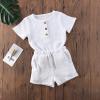 imageToddler Baby Boy Girl Cotton Linen Clothes Solid Color Short Sleeve TShirt  Drawstring Shorts 2 Piece Outfit SetWhite