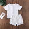 imageToddler Baby Boy Girl Cotton Linen Clothes Solid Color Short Sleeve TShirt  Drawstring Shorts 2 Piece Outfit SetWhite