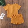 imageToddler Baby Boy Girl Cotton Linen Clothes Solid Color Short Sleeve TShirt  Drawstring Shorts 2 Piece Outfit SetYellow