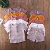 imageToddler Baby Boy Girl Cotton Linen Clothes Solid Color Short Sleeve TShirt  Drawstring Shorts 2 Piece Outfit SetYellow