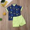 imageToddler Baby Boys Summer Outfits Set Gentleman ButtonDown Short Sleeve Shirt Blouse Tops  Solid Shorts PantsDinosaur Tshirt  Fluorescent Green Shorts B