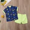 imageToddler Baby Boys Summer Outfits Set Gentleman ButtonDown Short Sleeve Shirt Blouse Tops  Solid Shorts PantsDinosaur Tshirt  Fluorescent Green Shorts B