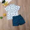 imageToddler Baby Boys Summer Outfits Set Gentleman ButtonDown Short Sleeve Shirt Blouse Tops  Solid Shorts PantsDinosaur Tshirt  Navy Blue Shorts