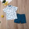 imageToddler Baby Boys Summer Outfits Set Gentleman ButtonDown Short Sleeve Shirt Blouse Tops  Solid Shorts PantsDinosaur Tshirt  Navy Blue Shorts