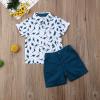 imageToddler Baby Boys Summer Outfits Set Gentleman ButtonDown Short Sleeve Shirt Blouse Tops  Solid Shorts PantsDinosaur Tshirt  Navy Blue Shorts