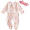 imageKuriozud Fathers Day Outfits Baby Girl Footie Onesie Romper Newborn Preemie Girl Ruffle Pajamas Pjs Daddys Girl ClothesPink Bunnybowknot