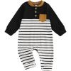 imageKuriozud Newborn Infant Unisex Baby Boy Girl Clothes Button Romper Jumpsuit Basic One Piece OutfitsStriped Long Sleeve Black