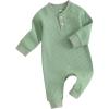 imageKuriozud Newborn Infant Unisex Baby Boy Girl Clothes Button Romper Jumpsuit Basic One Piece OutfitsWaffle Long Sleeve Green