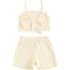imageKuriozud Summer Clothes for Toddler Baby Girl Cute Bow Sleeveless Tank Top and Shorts Set Ribbed 2 Piece OutfitRibbed Apricot