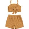 imageKuriozud Summer Clothes for Toddler Baby Girl Cute Bow Sleeveless Tank Top and Shorts Set Ribbed 2 Piece OutfitRibbed Mustard Yellow