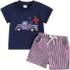 imageKuriozud Toddler Baby Boy 4th Of July Outfit Truck American Flag Tshirt Top Red White Bule Shorts Set Fourth Of July ClothesTruck Star Navy Blue