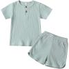 imageKuriozud Unisex Toddler Baby Boy Girl Clothes Ribbed Knit TShirt Top Pants Solid Color 2 Piece Outfits LoungewearKids Shorts Set Light Green