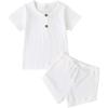 imageKuriozud Unisex Toddler Baby Boy Girl Clothes Ribbed Knit TShirt Top Pants Solid Color 2 Piece Outfits LoungewearShorts Set White