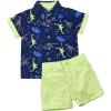 imageToddler Baby Boys Summer Outfits Set Gentleman ButtonDown Short Sleeve Shirt Blouse Tops  Solid Shorts PantsDinosaur Tshirt  Fluorescent Green Shorts B