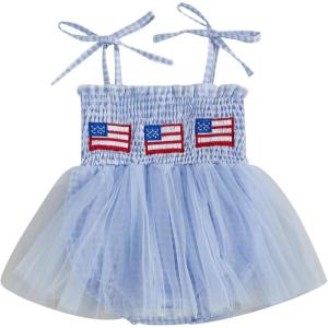 imageKuriozud 4th of July Outfits Baby Girl USA Romper Fourth of July Onesie Independence Day Bodysuit Memorial Day ClothesBlue Flag