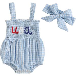 imageKuriozud 4th of July Outfits Baby Girl USA Romper Fourth of July Onesie Independence Day Bodysuit Memorial Day ClothesBlue Usa