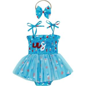 imageKuriozud 4th of July Outfits Baby Girl USA Romper Fourth of July Onesie Independence Day Bodysuit Memorial Day ClothesLake Blue Usa