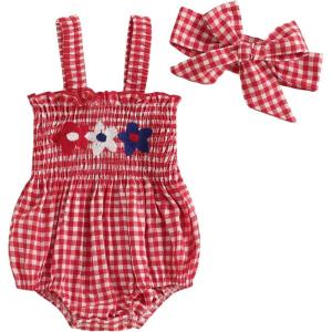 imageKuriozud 4th of July Outfits Baby Girl USA Romper Fourth of July Onesie Independence Day Bodysuit Memorial Day ClothesRed American Flag Flowers
