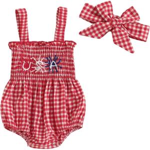 imageKuriozud 4th of July Outfits Baby Girl USA Romper Fourth of July Onesie Independence Day Bodysuit Memorial Day ClothesRed Usa