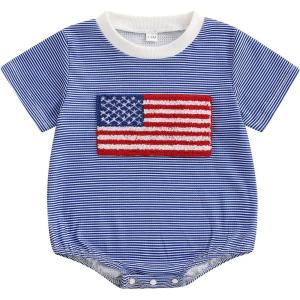 imageKuriozud Baby Boy Bubble Romper Golf Outfits 1st Birthday Hole in One Onesie Waffle Knit Bodysuit First Birthday ClothesBlue American Flag