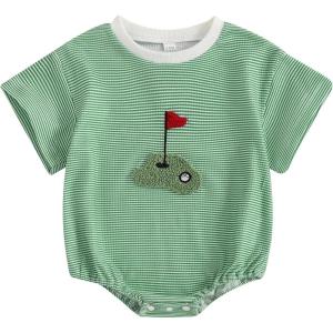 imageKuriozud Baby Boy Bubble Romper Golf Outfits 1st Birthday Hole in One Onesie Waffle Knit Bodysuit First Birthday ClothesGreena