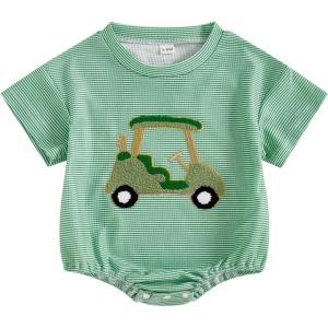 imageKuriozud Baby Boy Bubble Romper Golf Outfits 1st Birthday Hole in One Onesie Waffle Knit Bodysuit First Birthday ClothesGreenb