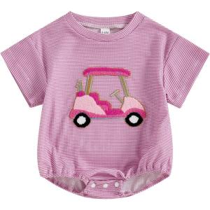 imageKuriozud Baby Boy Bubble Romper Golf Outfits 1st Birthday Hole in One Onesie Waffle Knit Bodysuit First Birthday ClothesPink