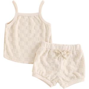 imageKuriozud Baby Girl Summer Clothes Sleeveless Tank Top Shorts Set Cute Toddler Girl Outfit Aged 3 6 12 18 24 Months 2T 3TFuzzy Beige