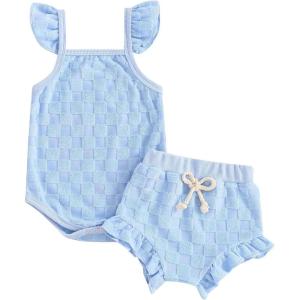 imageKuriozud Baby Girl Summer Clothes Sleeveless Tank Top Shorts Set Cute Toddler Girl Outfit Aged 3 6 12 18 24 Months 2T 3TFuzzy Fly Sleeve Blue
