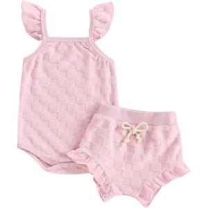 imageKuriozud Baby Girl Summer Clothes Sleeveless Tank Top Shorts Set Cute Toddler Girl Outfit Aged 3 6 12 18 24 Months 2T 3TFuzzy Fly Sleeve Pink