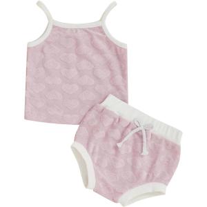 imageKuriozud Baby Girl Summer Clothes Sleeveless Tank Top Shorts Set Cute Toddler Girl Outfit Aged 3 6 12 18 24 Months 2T 3TFuzzy Heart Pink