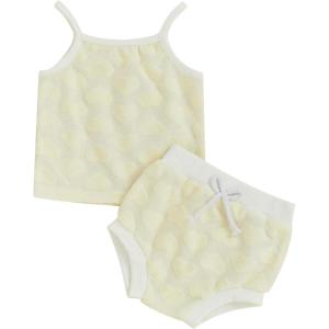 imageKuriozud Baby Girl Summer Clothes Sleeveless Tank Top Shorts Set Cute Toddler Girl Outfit Aged 3 6 12 18 24 Months 2T 3TFuzzy Heart Yellow