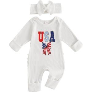 imageKuriozud Fathers Day Outfits Baby Girl Footie Onesie Romper Newborn Preemie Girl Ruffle Pajamas Pjs Daddys Girl Clothes4th of July Usa