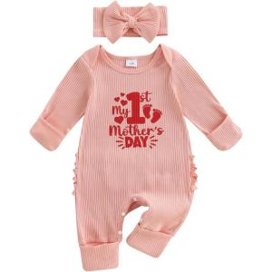 imageKuriozud Fathers Day Outfits Baby Girl Footie Onesie Romper Newborn Preemie Girl Ruffle Pajamas Pjs Daddys Girl ClothesPink