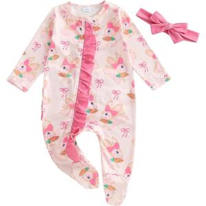 imageKuriozud Fathers Day Outfits Baby Girl Footie Onesie Romper Newborn Preemie Girl Ruffle Pajamas Pjs Daddys Girl ClothesPink Rabbit