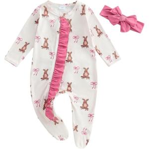 imageKuriozud Fathers Day Outfits Baby Girl Footie Onesie Romper Newborn Preemie Girl Ruffle Pajamas Pjs Daddys Girl ClothesWhite Bunny