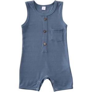imageKuriozud Newborn Baby Boy Girl Plain Romper Sleeveless Jumpsuit ClothesBlue
