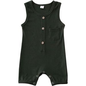 imageKuriozud Newborn Baby Boy Girl Plain Romper Sleeveless Jumpsuit ClothesDark Green