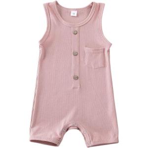 imageKuriozud Newborn Baby Boy Girl Plain Romper Sleeveless Jumpsuit ClothesPink
