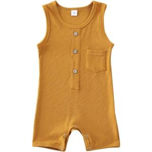 imageKuriozud Newborn Baby Boy Girl Plain Romper Sleeveless Jumpsuit ClothesYellow