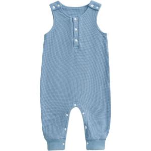 imageKuriozud Newborn Infant Unisex Baby Boy Girl Clothes Button Romper Jumpsuit Basic One Piece OutfitsWaffle Sleeveless Blue