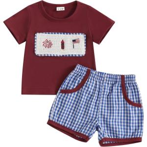imageKuriozud Toddler Baby Boy 4th Of July Outfit Truck American Flag Tshirt Top Red White Bule Shorts Set Fourth Of July Clothes4th of July Outfit Red