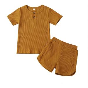 imageKuriozud Unisex Toddler Baby Boy Girl Clothes Ribbed Knit TShirt Top Pants Solid Color 2 Piece Outfits LoungewearKids Shorts Set Yellow