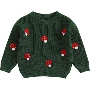 imageNewborn Toddler Baby Girl Boy Sweater Tops Mushroom Embroidery Warm Knitted Long Sleeves Knitwear Fall WinterMushroom Green
