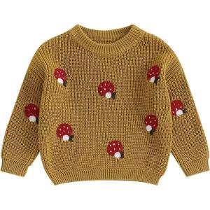imageNewborn Toddler Baby Girl Boy Sweater Tops Mushroom Embroidery Warm Knitted Long Sleeves Knitwear Fall WinterMushroom Yellow